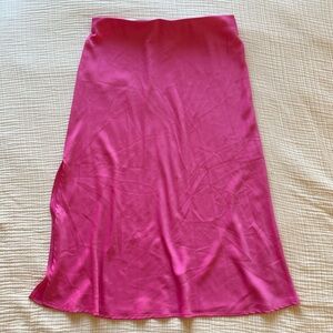 Pink Satin Midi Skirt